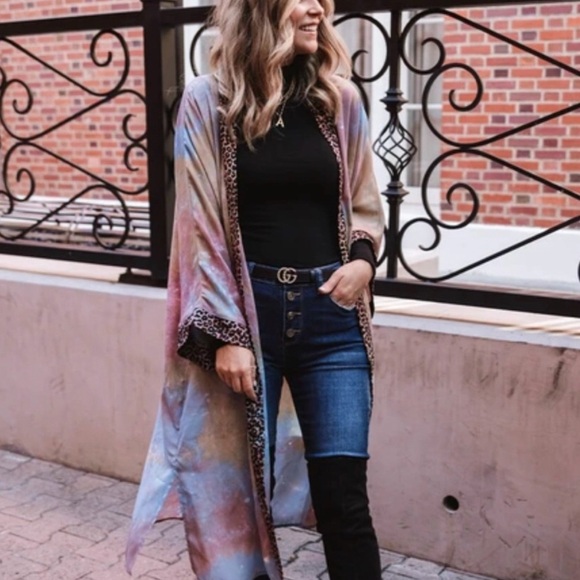 Tie Dye & Leopard Print Kimono by Amaryllis x Ashlee Nichols - Picture 2 of 10